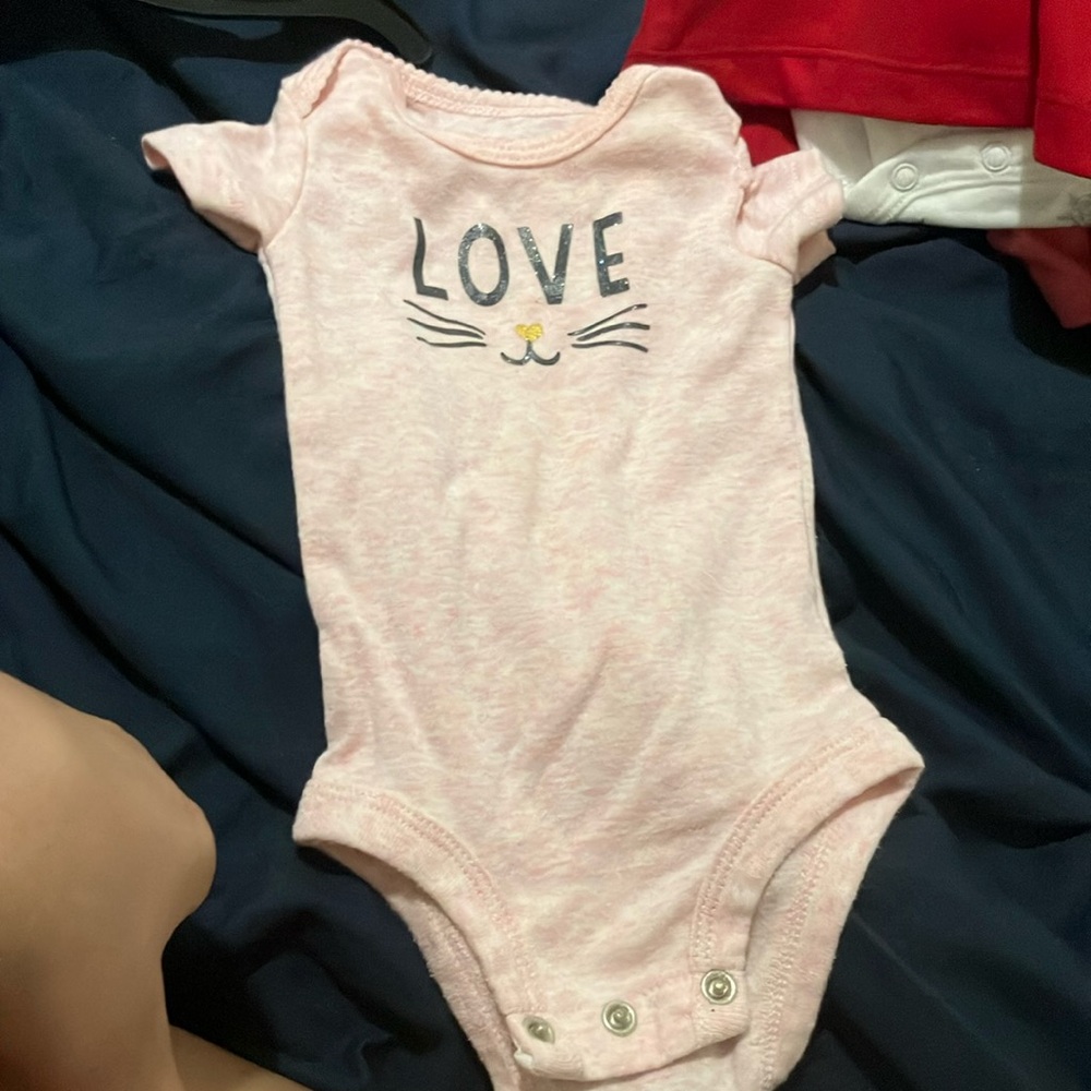 Pink Love Cat Print Baby Onesie